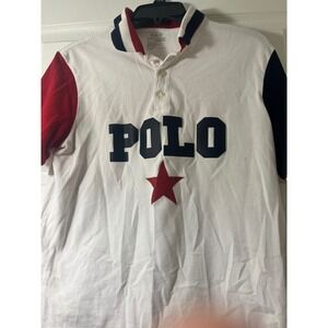 Polo Ralph Lauren Performance Shirt Mens Medium White Colorblock Spellout Star